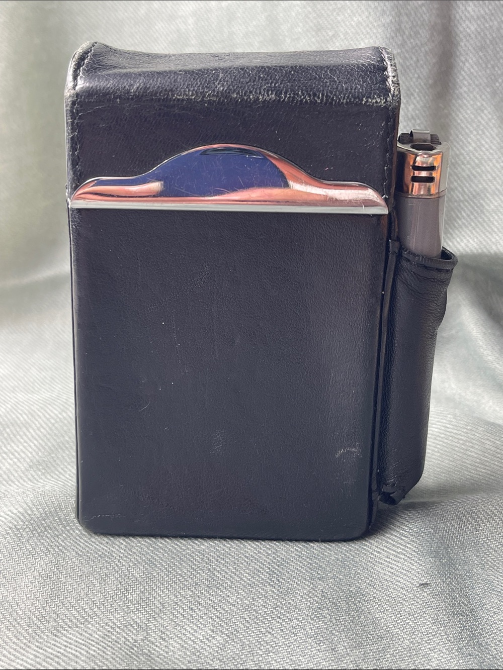 Wilson Leather Vintage Black Leather Cigarette Case with Lighter Holder
